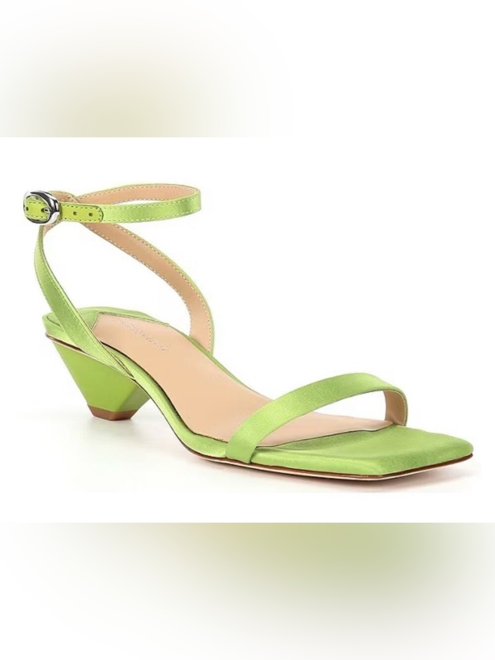 ANTONIO MELANI Lime Green Satin Ankle-Strap Low Heel Sandal